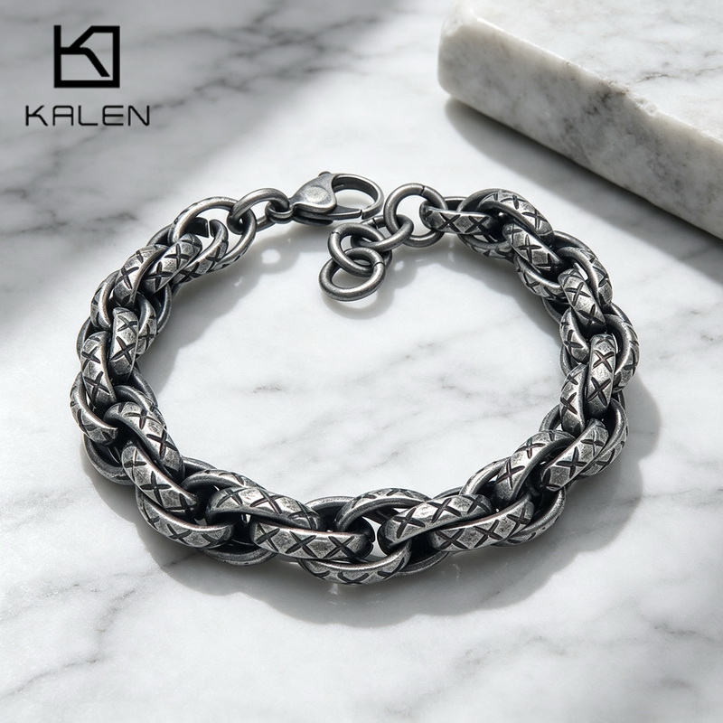 Z Vintage Fashion - สร้อยข้อมือคิวบันแบบหนา 11 มม. ของ Kalen สำหรับผู้ชาย