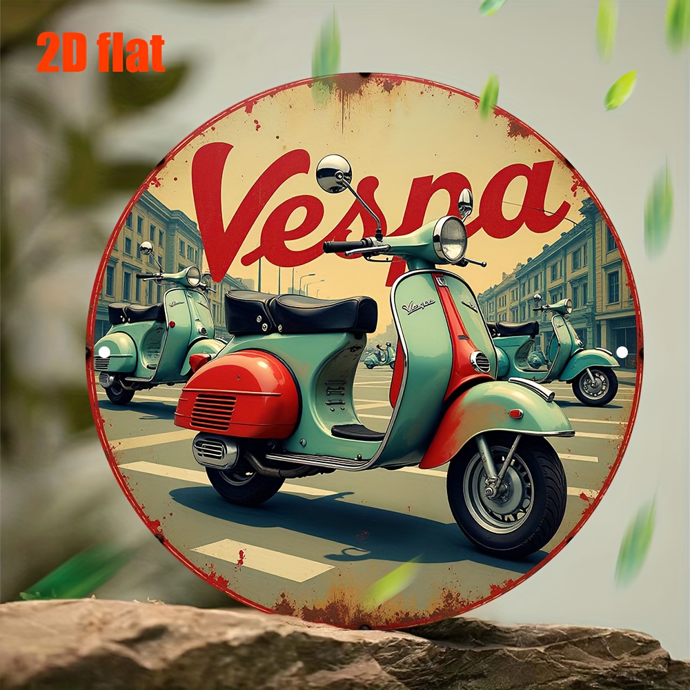 Vintage Fashion Plates - งานศิลปะติดผนังโลหะรูปทรงสกู๊ตเตอร์ Vesna แบบเรโทร 2D แบน -