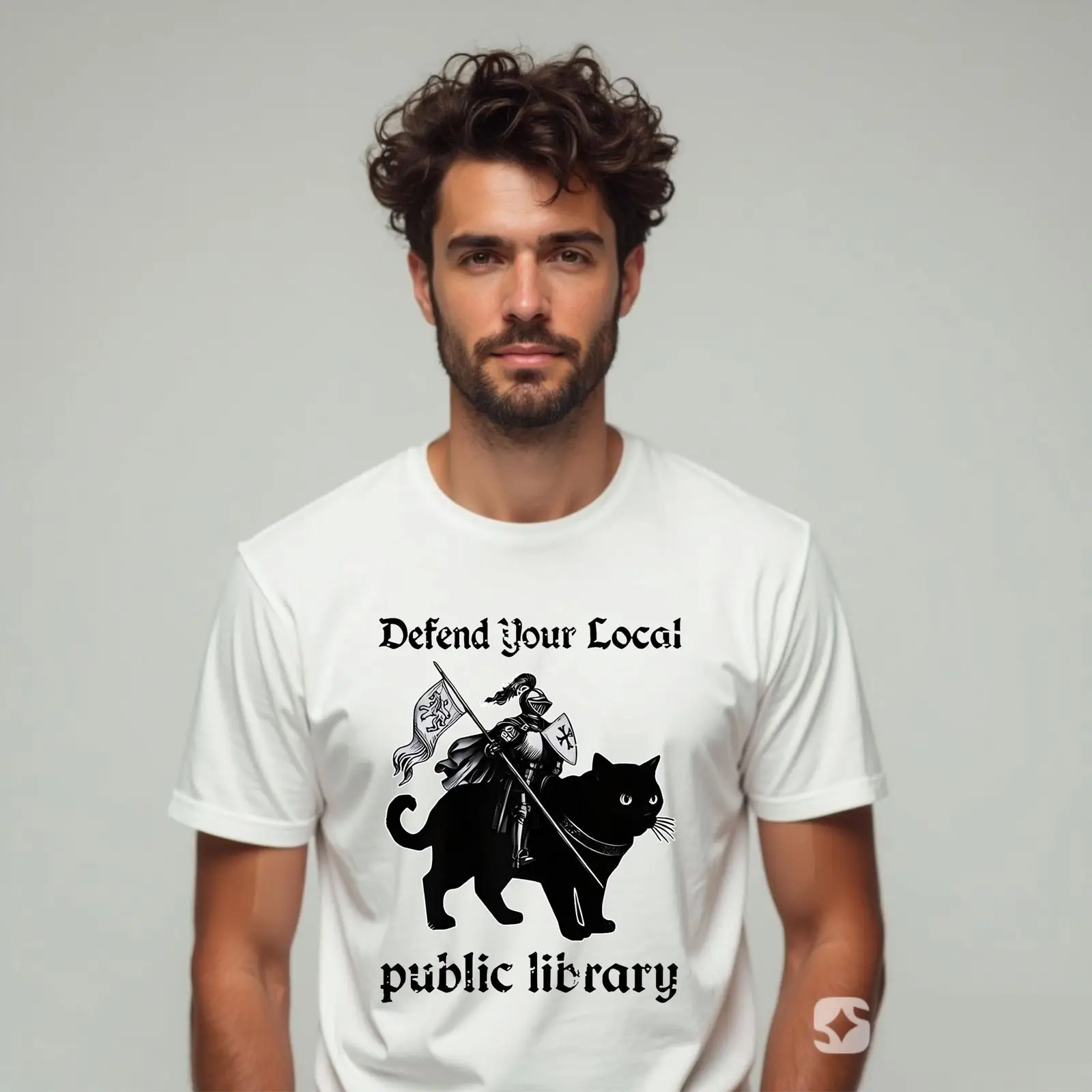 Vintage Fashion Library - ปกป้องห้องสมุดสาธารณะในพื้นที่ของคุณ เสื้อยืดลายแมวอัศวิน นักสมุดสุดฮา ไซส์ XL สีขาว