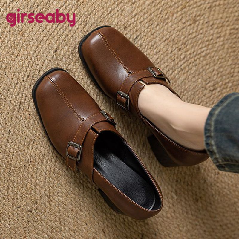 Vintage Fashion Designers - Girseaby Vintage ผู้หญิงปั๊มสแควร์ Toe รองเท้าส้นสูง Slip