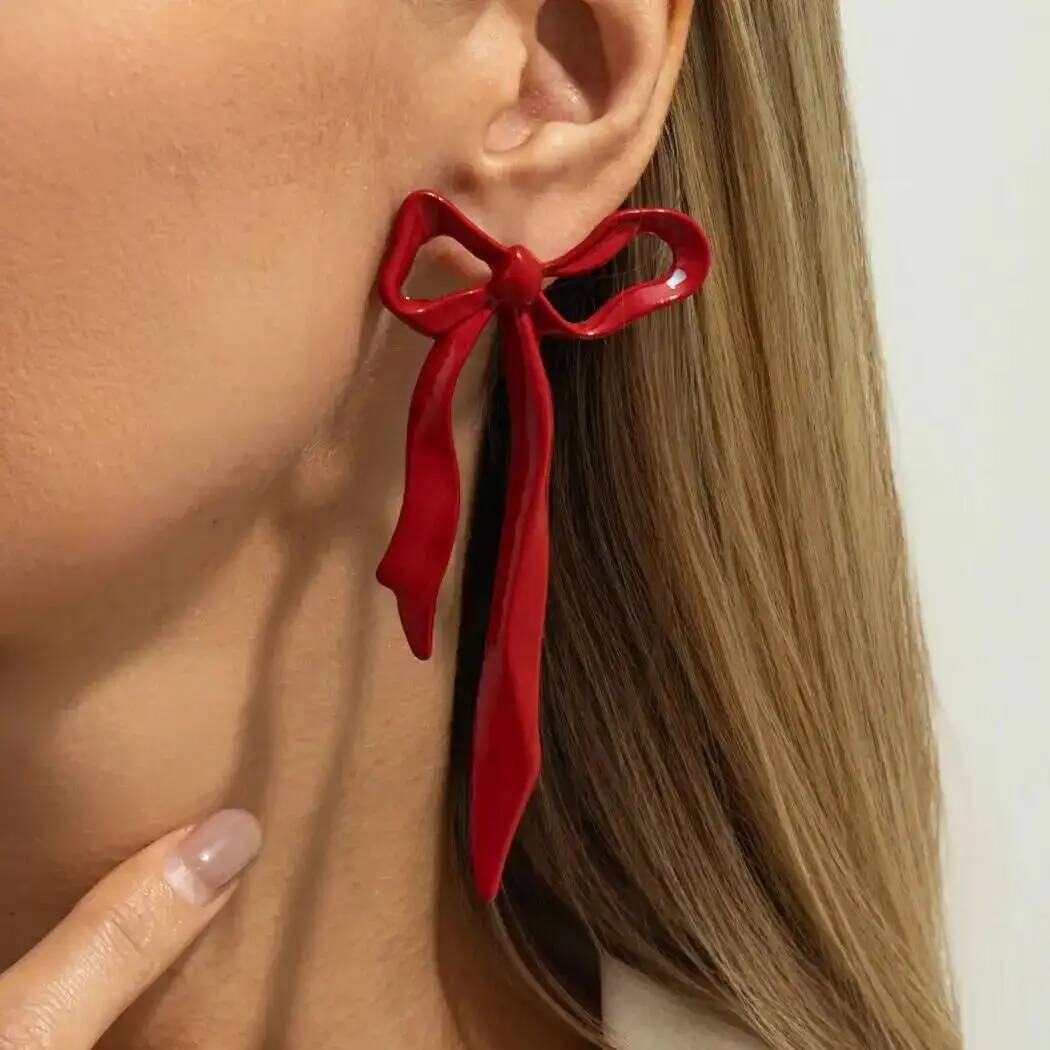 ต่างหูระย้าทรงยาวประดับโบว์สีแ - Z Vintage Fashion บทวิจารณ์และราคา