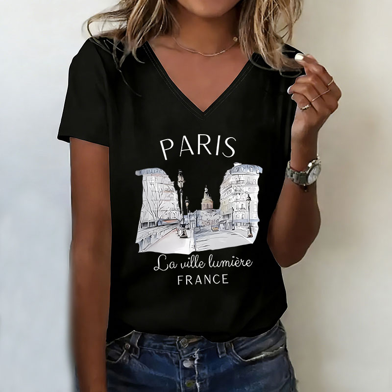 วินเทจปารีสเสื้อยืดคอวีแฟชั่นล - Vintage Fashion Paris บทวิจารณ์และราคา