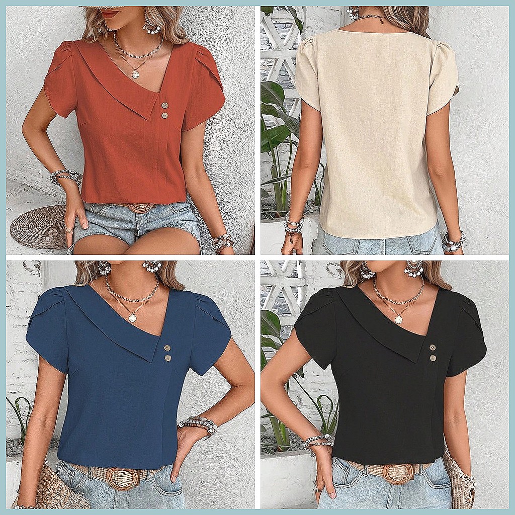 เสื้อเบลาส์สีพื้นสไตล์วินเทจสำ - Vintage Women Fashion บทวิจารณ์และราคา